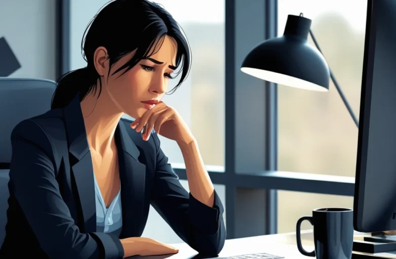 Profissional em home office gesticulando com frustração diante de um notebook desligado, simbolizando falha na prestação de serviço.