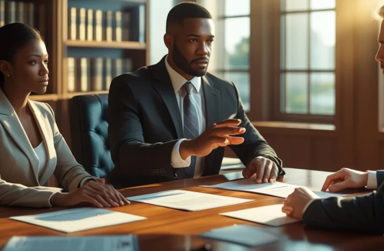 Advogado explicando os riscos de prisão por pensão alimentícia atrasada em uma consulta jurídica consultiva.