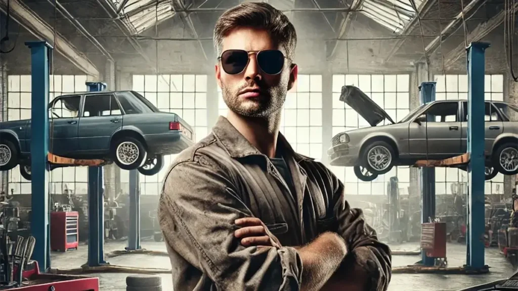 Mecânico com carros abandonados por clientes em sua oficina