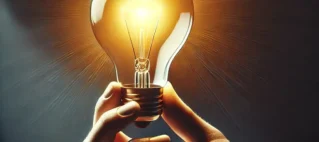 Uma mão segurando uma lâmpada, simbolizando o cancelamento do serviço de energia
