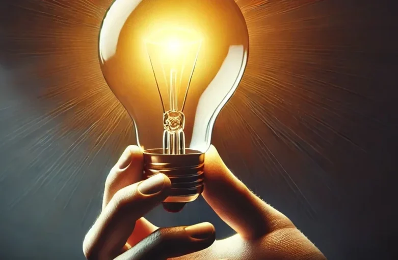 Uma mão segurando uma lâmpada, simbolizando o cancelamento do serviço de energia