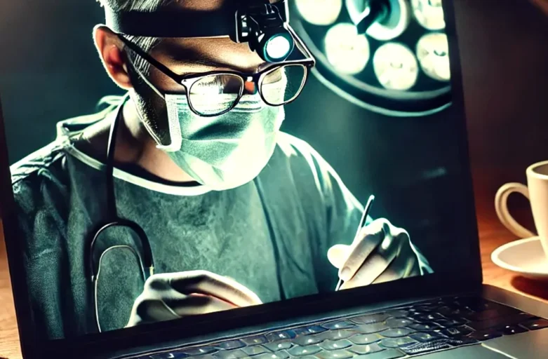 Médico utilizando plataforma de telemedicina com segurança cibernética, ilustrando medidas para evitar litígios digitais na prática médica