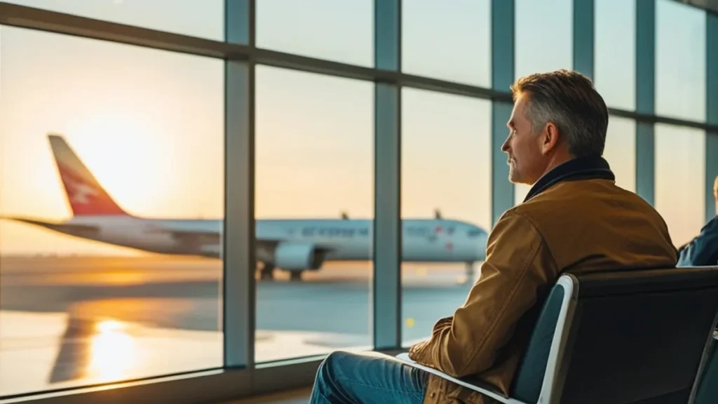 Homem se preparando para ir para o exterior