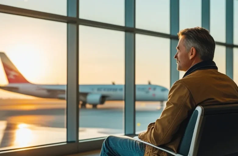 Homem se preparando para ir para o exterior