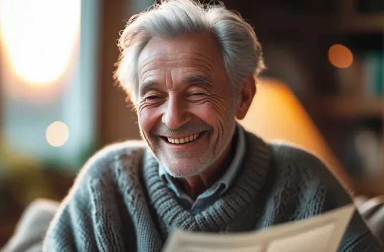 Idoso lendo documentos relacionados à aposentadoria