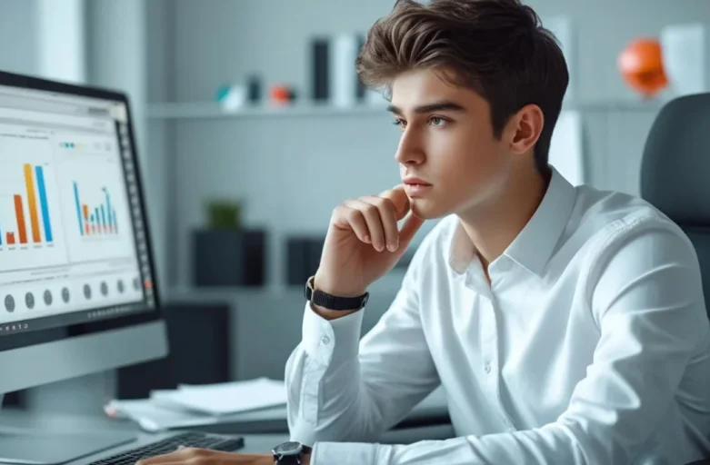 homem olhando gráficos no computador ilustrando acúmulo de função e pedido de indenização trabalhista