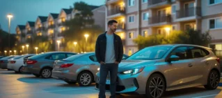 Homem para observando estacionamento em seu condomínio