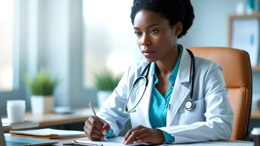 Médica dando atestado para trabalhador por saúde mental