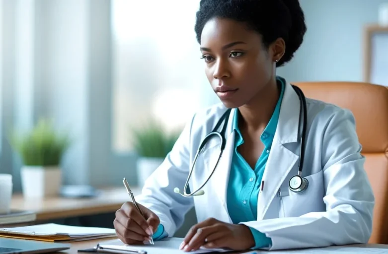 Médica dando atestado para trabalhador por saúde mental