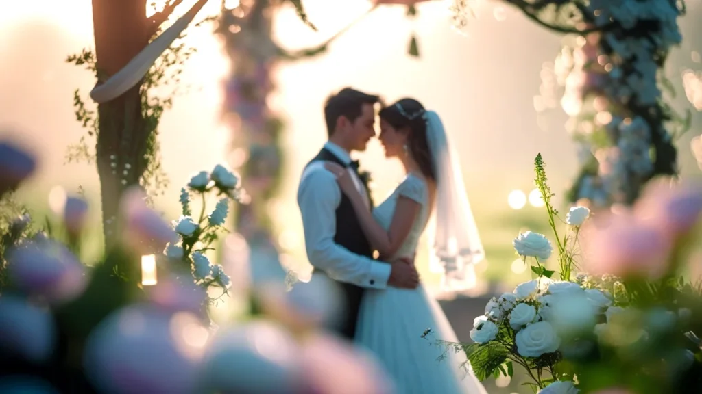 um casal recem casados simbolizando a união e a segurança jurídica proporcionada por um acordo pré-nupcial personalizado
