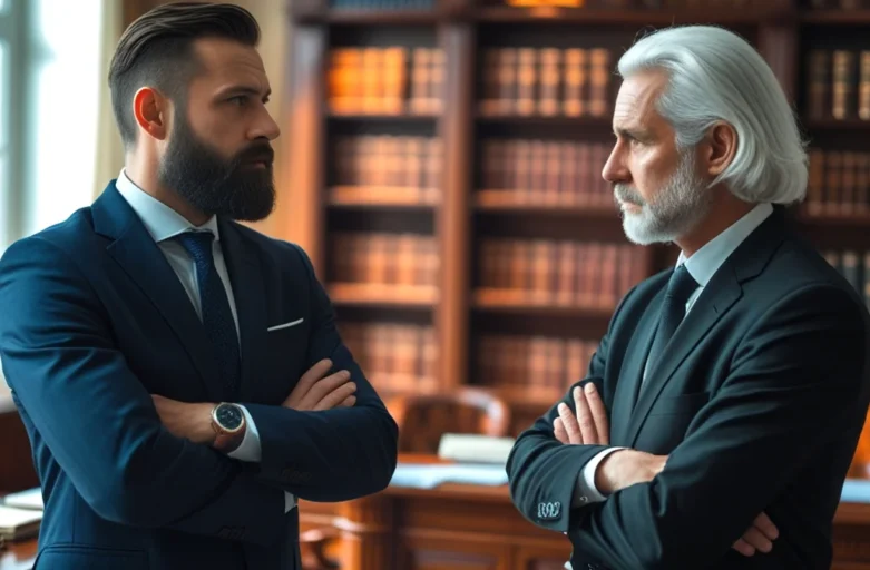 Idoso e um advogado, simbolizando a confecção de uma procuração para garantir a segurança de seus direitos.