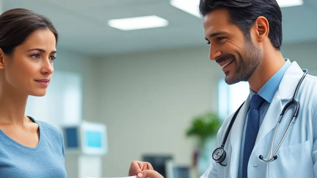 Um paciente com expressão de preocupação e frustração sentado em uma sala de espera de hospital ou consultório do SUS, com a imagem de um médico desfocada e indiferente ao fundo, representando o descaso no atendimento e a busca por direitos.