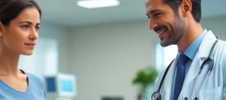 Um paciente com expressão de preocupação e frustração sentado em uma sala de espera de hospital ou consultório do SUS, com a imagem de um médico desfocada e indiferente ao fundo, representando o descaso no atendimento e a busca por direitos.