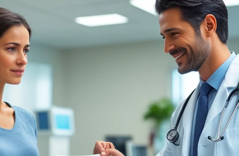 Um paciente com expressão de preocupação e frustração sentado em uma sala de espera de hospital ou consultório do SUS, com a imagem de um médico desfocada e indiferente ao fundo, representando o descaso no atendimento e a busca por direitos.
