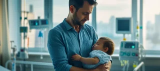 Um pai feliz segurando seu bebê, representando a importância da licença-paternidade estendida para o vínculo familiar.