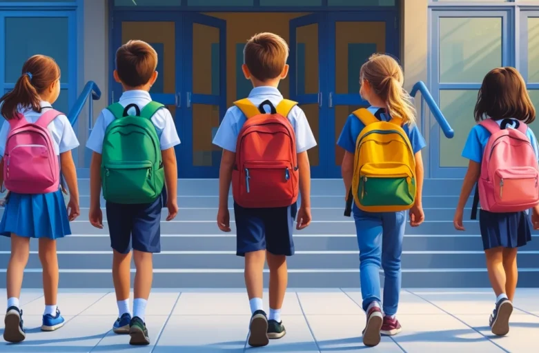 Pai olha através dos portões fechados de uma escola, simbolizando a frustração de ser impedido de participar da vida escolar da criança.