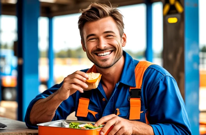 Empregado almoçando, representando o direito ao tempo de descanso e almoço no ambiente de trabalho.