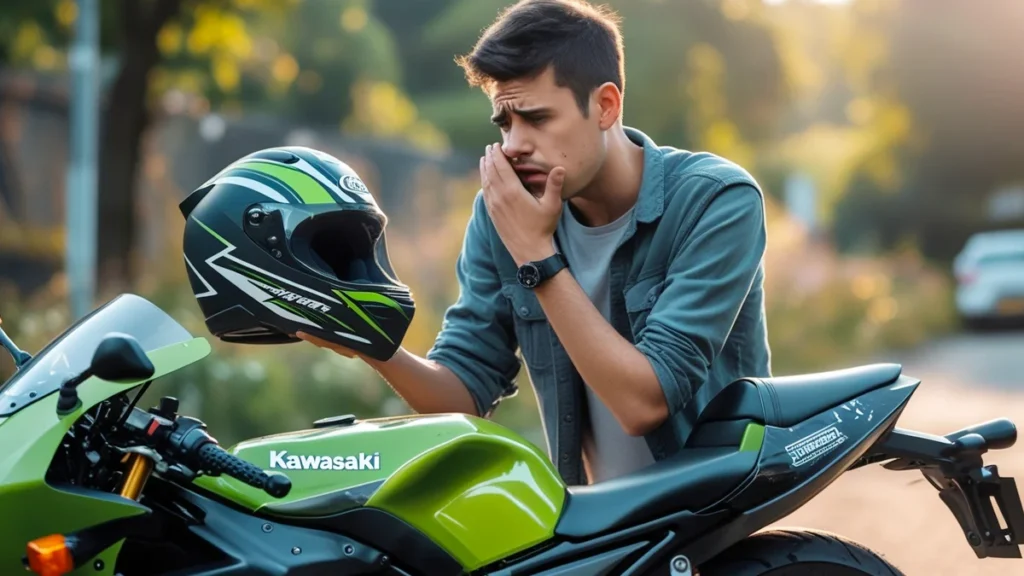 rapaz olha inconformado para sua moto ao descobrir que sofreu o golpe da moto clonada
