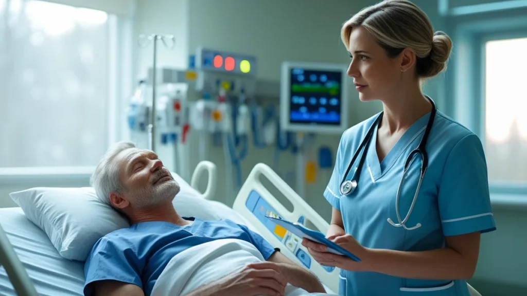 Foto de uma pessoa preocupada segurando o celular em uma cama, com um envelope de carta ao lado. A imagem representa a angústia sobre a demissão durante o afastamento médico e a busca por informações legais.