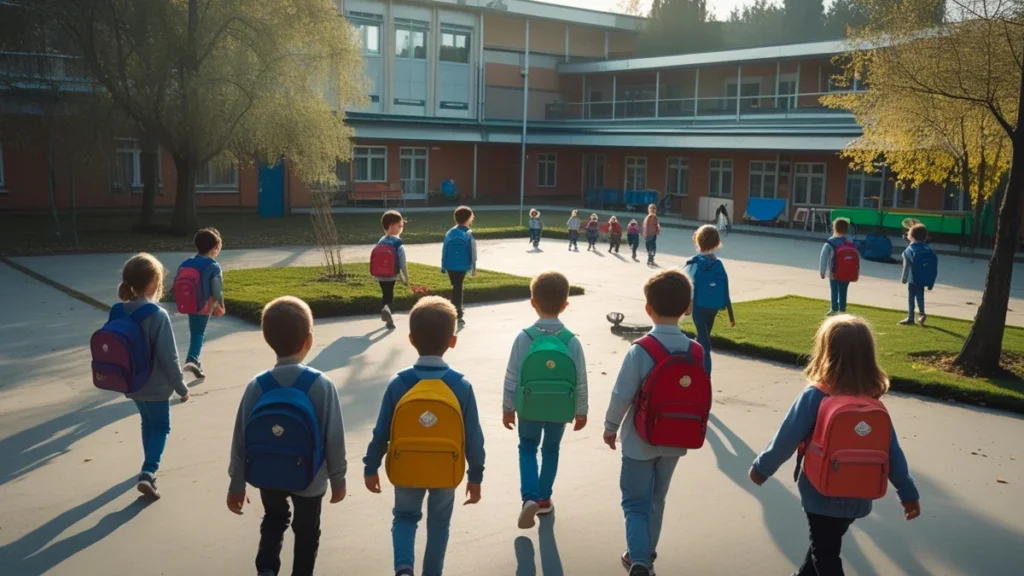Foto de uma criança de mochila, com um semblante triste, olhando para um portão de escola fechado. A imagem simboliza a preocupação e o constrangimento que um aluno e sua família podem enfrentar devido à recusa de matrícula por inadimplência.