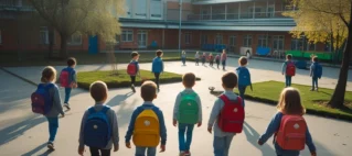 Foto de uma criança de mochila, com um semblante triste, olhando para um portão de escola fechado. A imagem simboliza a preocupação e o constrangimento que um aluno e sua família podem enfrentar devido à recusa de matrícula por inadimplência.