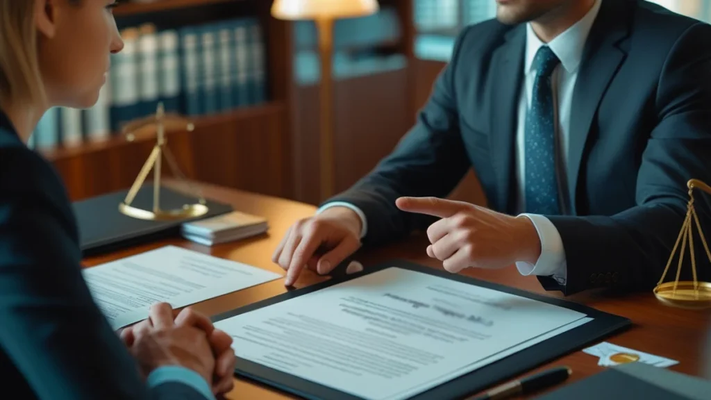 Um casal sentado de costas em lados opostos de uma mesa, com um celular entre eles, simbolizando o conflito e a comunicação tóxica durante um divórcio. A imagem representa o desafio de lidar com falsas acusações no processo.