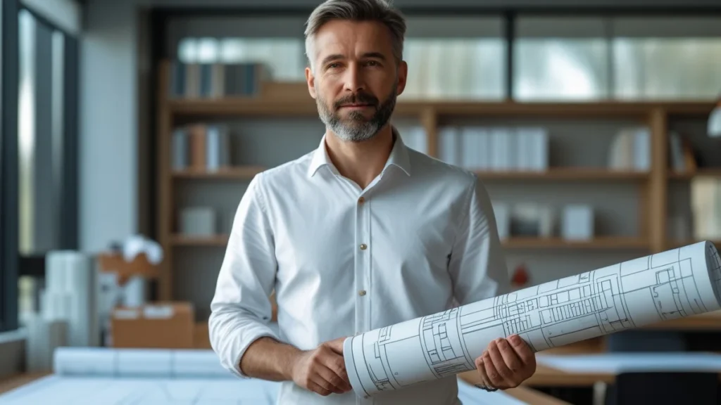 Imagem de uma casa em construção com um grande carimbo vermelho de "Embargado" sobreposto, e ao lado, uma pessoa com expressão preocupada segurando uma notificação da prefeitura, ilustrando os riscos legais de uma construção sem licença.