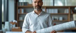 Imagem de uma casa em construção com um grande carimbo vermelho de "Embargado" sobreposto, e ao lado, uma pessoa com expressão preocupada segurando uma notificação da prefeitura, ilustrando os riscos legais de uma construção sem licença.