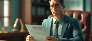 Trabalhador recém-demitido, sentado à mesa com seus documentos de rescisão, com expressão preocupada, simbolizando a incerteza de não ter recebido as verbas rescisórias e a necessidade de um advogado trabalhista.