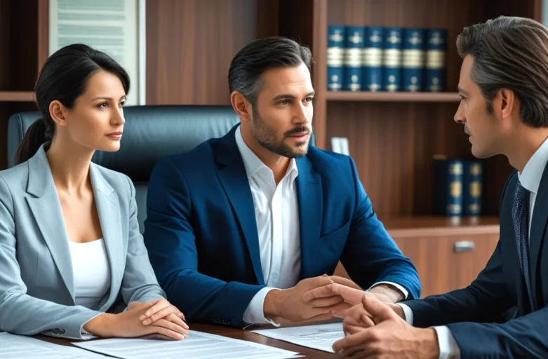 Como funciona o divórcio quando só um dos cônjuges quer se separar Advogado de Direito de Família em frente a símbolos da justiça, representando a ação de divórcio litigioso quando só um cônjuge quer se separar.