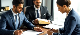 Advogado especialista em sucessões sentado à mesa com uma família, explicando de forma clara documentos sobre herança de dívidas e o processo de inventário.