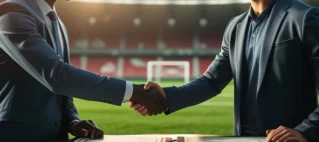 Advogado especialista em direito desportivo analisando contrato de trabalho e contrato de imagem de atleta profissional em escritório.