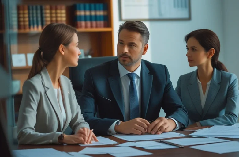 Inventário: o que fazer quando os herdeiros não entram em acordo? Advogado especialista em sucessões mediando uma reunião de inventário com herdeiros em desacordo sobre a partilha de bens da herança.