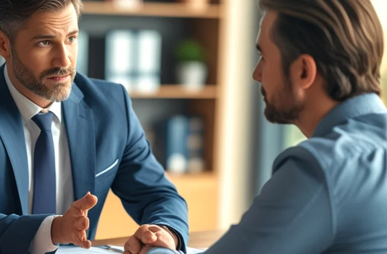 Homem frustrado analisando apólice de seguro auto e documentos após ter sinistro negado pela seguradora.
