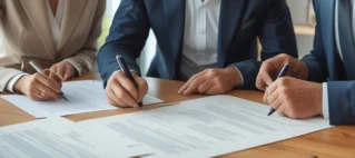 Mãos assinando documentos sobre contrato de aluguel, representando a regularização jurídica da locação após a morte do locador.