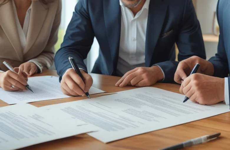 Mãos assinando documentos sobre contrato de aluguel, representando a regularização jurídica da locação após a morte do locador.