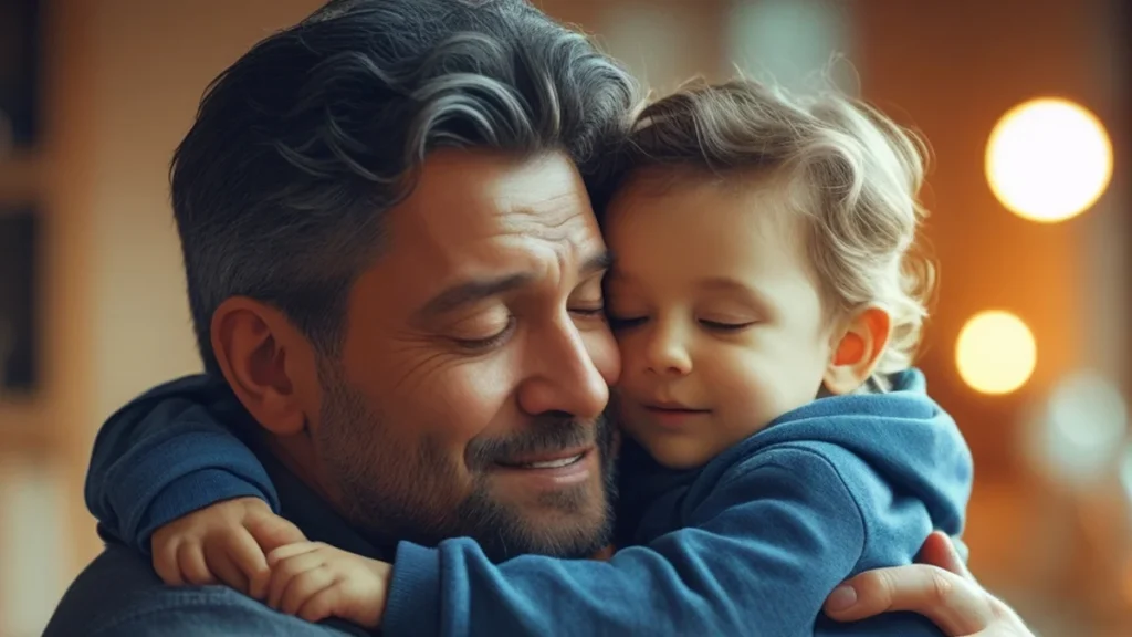 Pai segurando uma foto do filho com expressão de tristeza, representando o sofrimento causado pela alienação parental disfarçada e o afastamento familiar