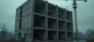 Imagem de um prédio com obras paralisadas e guindaste, simbolizando abandono de empreendimento e a necessidade de ação legal.