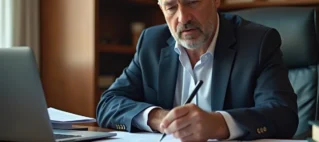 Advogado analisando documentos de apólice de seguro auto sobre mesa de escritório, focado em evitar fraude e negativa de indenização.