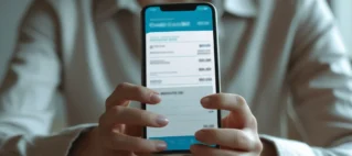 Pessoa preocupada olhando fatura de cartão de crédito no celular, representando indignação com cobrança indevida após cancelamento.