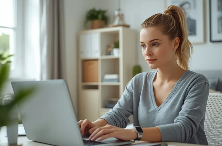 Mulher autônoma trabalhando em home office, representando a transição para a licença-maternidade e direitos do MEI.