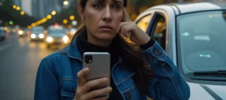 Consumidor frustrado ao lado de carro parado com capô aberto, simbolizando vício oculto e direitos do consumidor.