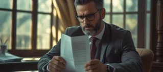 Pessoa analisando boleto de condomínio com expressão de dúvida, representando a contestação de cobrança indevida.