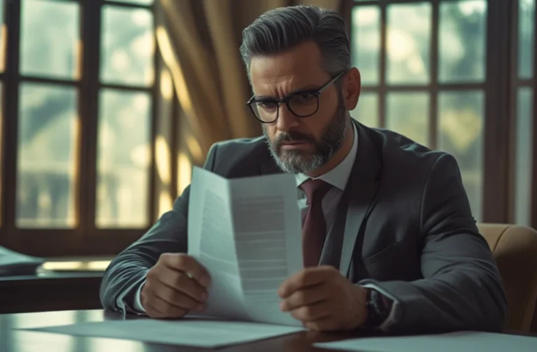 Cobrança Indevida de Condomínio: O que fazer quando o valor do boleto está errado? Pessoa analisando boleto de condomínio com expressão de dúvida, representando a contestação de cobrança indevida.