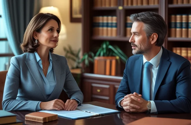Advogado explicando direitos de pensão alimentícia após dissolução de união estável em mesa de atendimento.