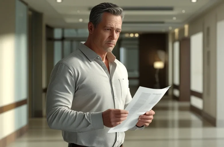 Morador de condomínio em São Paulo analisando regimento interno para resolver conflitos com vizinhos.