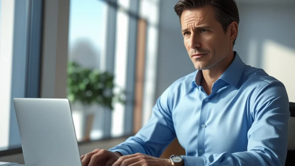Profissional em home office analisando documentos e registros digitais para defesa em processo de demissão.