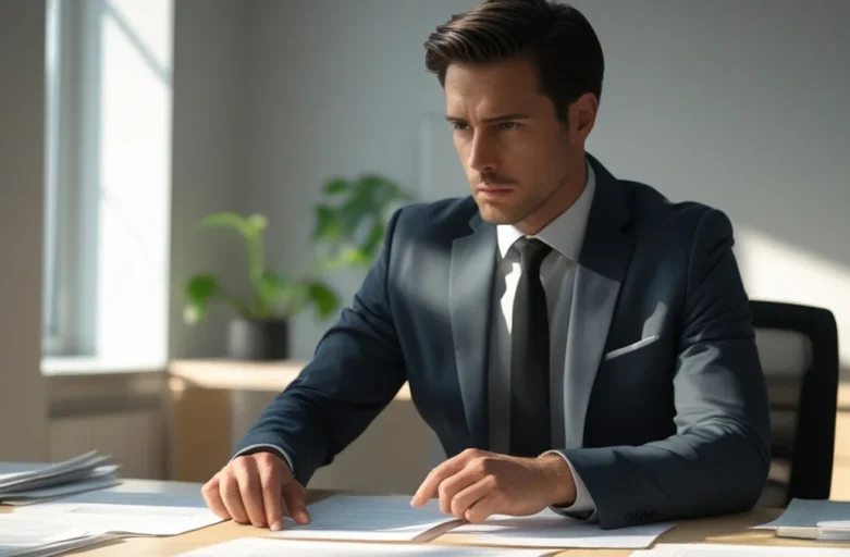 Pessoa analisando boleto bancário e calculadora para verificar limite legal de multa por atraso de mensalidade.