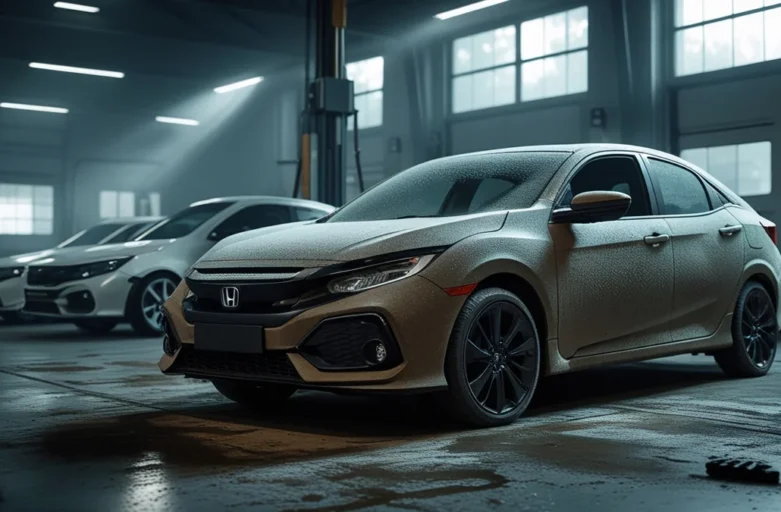 Veículo Abandonado em Oficina: Posso Vender? Conheça as Regras Legais Interior de uma oficina mecânica com um veículo coberto por poeira, ilustrando o problema de abandono de carro pelo cliente.