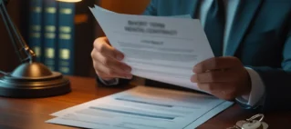 Advogado revisando contrato de locação por temporada sobre uma mesa com chaves de imóvel em São Paulo.